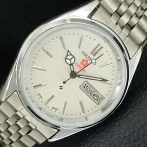 Vintage 1970 Seiko Expo Automatic Mens Silver Watch W/daydate & Red accents